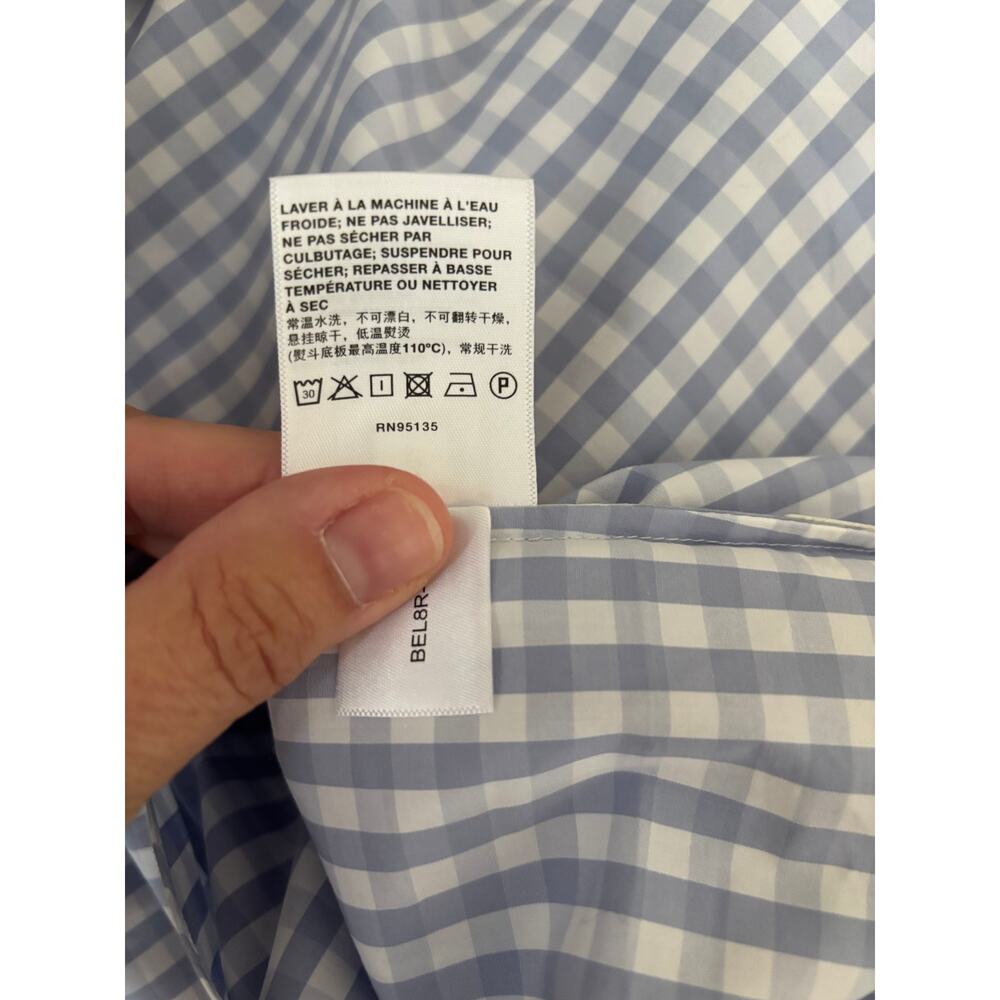 Lafayette 148 New York Poplin Button Up Shirt Blue Gingham Check Size XS FLAW - Picture 11 of 15